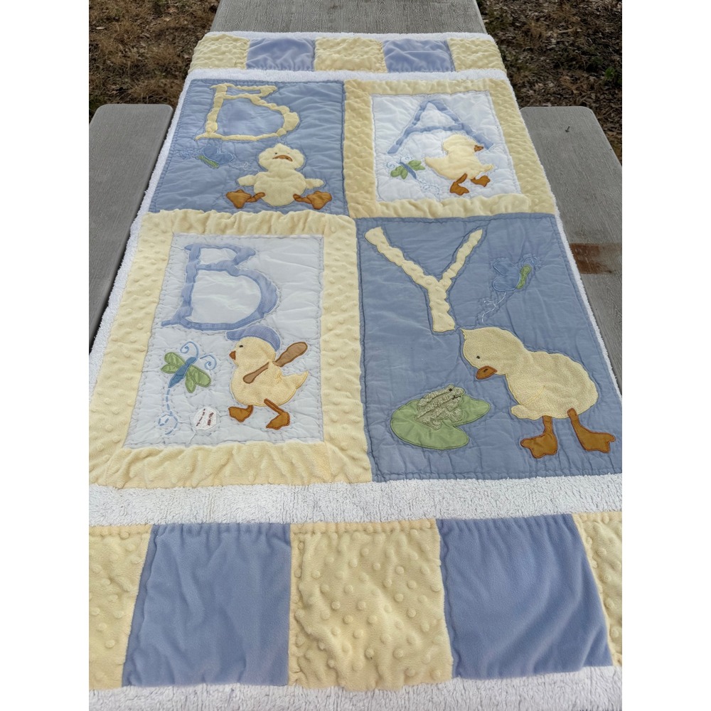 Handmade Baby Quilt Blue Yellow Minky Dot Duck Frog Alphabet Nursery Blanket